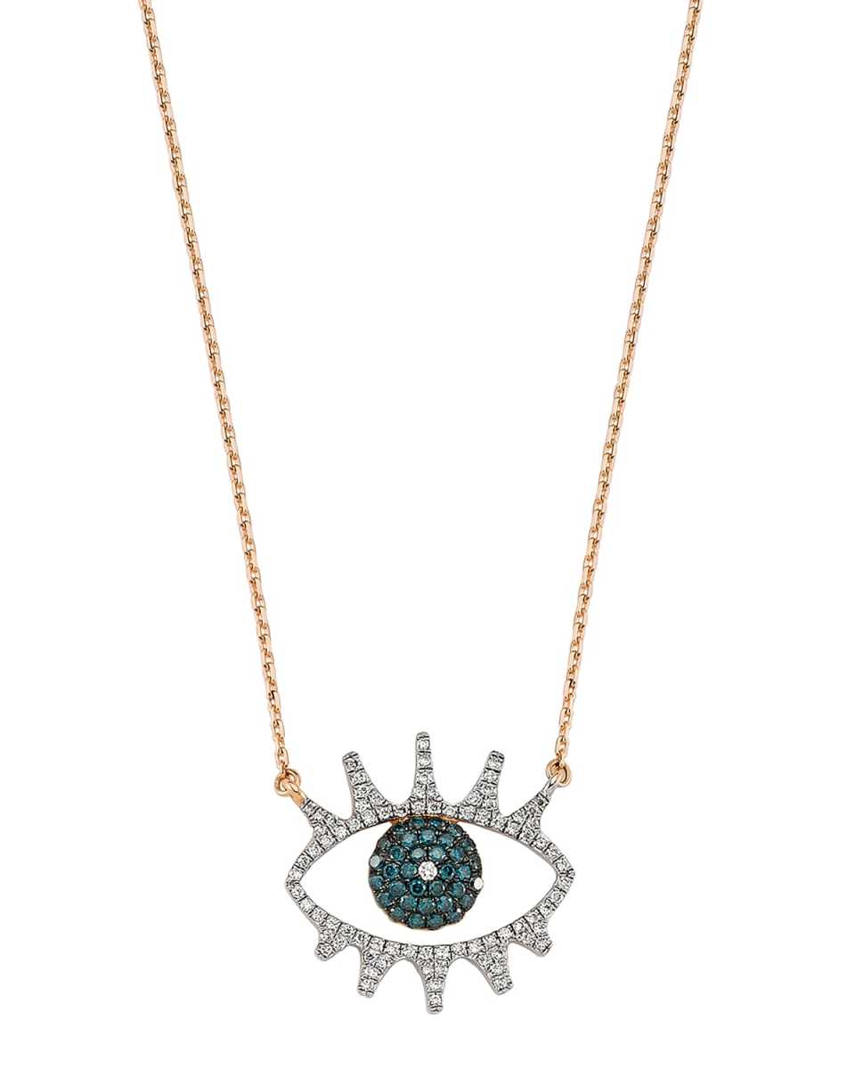 Eye Light Open Multi-Diamond Pendant Necklace, White/Blue