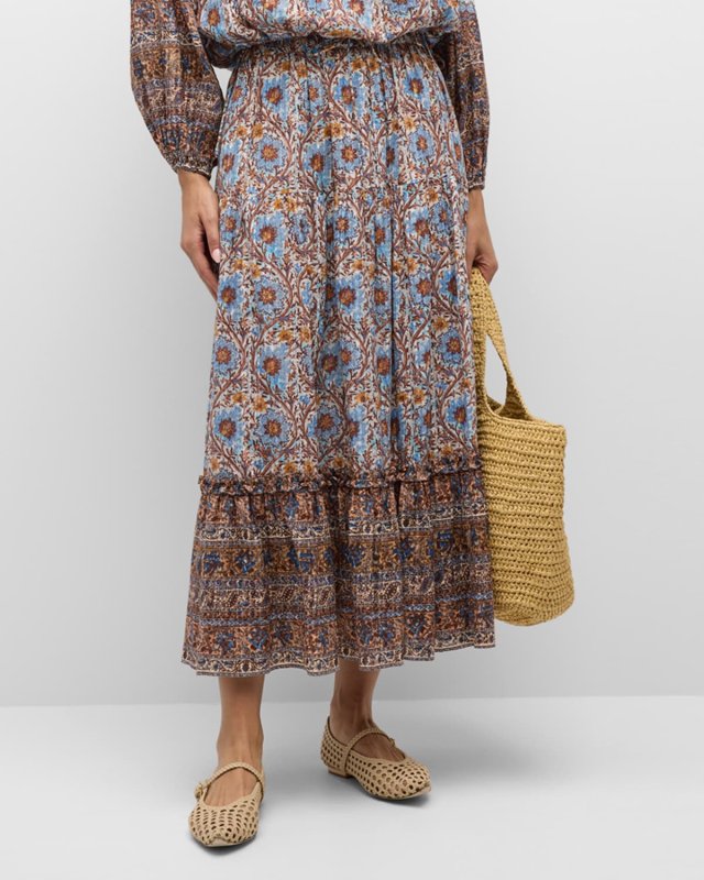 Paige Woven Tiered Midi Skirt with Pockets