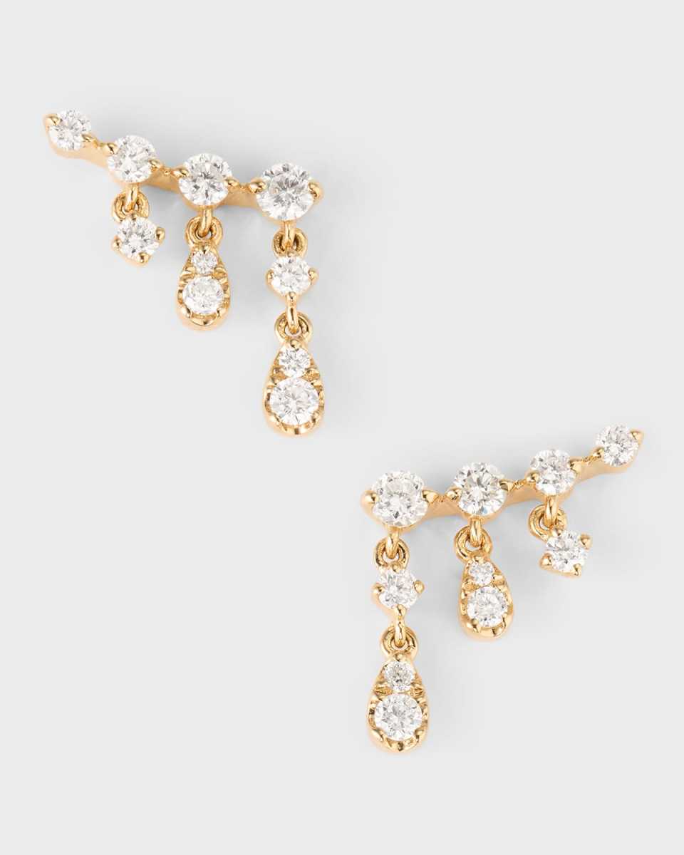14K Gold 3-Prong Diamond Drop Chain Earrings