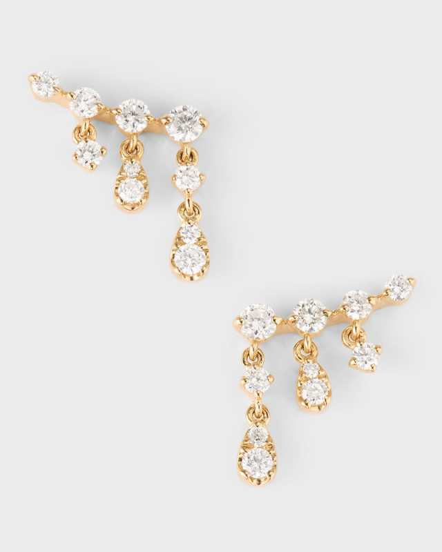 14K Gold 3-Prong Diamond Drop Chain Earrings