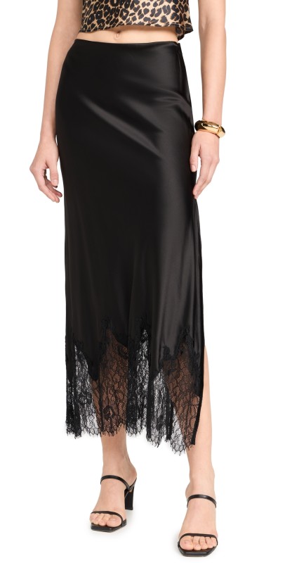 alice + olivia Maeve Midi Slip Skirt Black