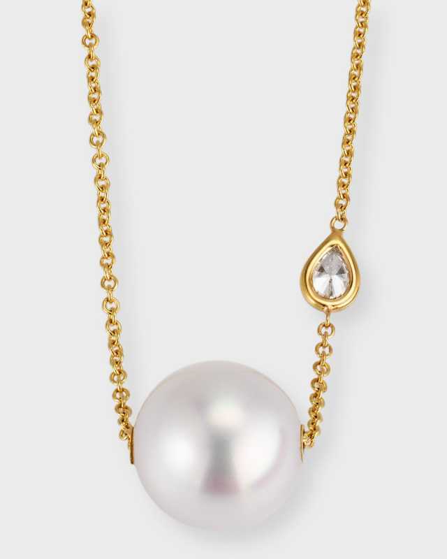 14k Gold Saltwater Pearl and Diamond Choker Necklace 16"L