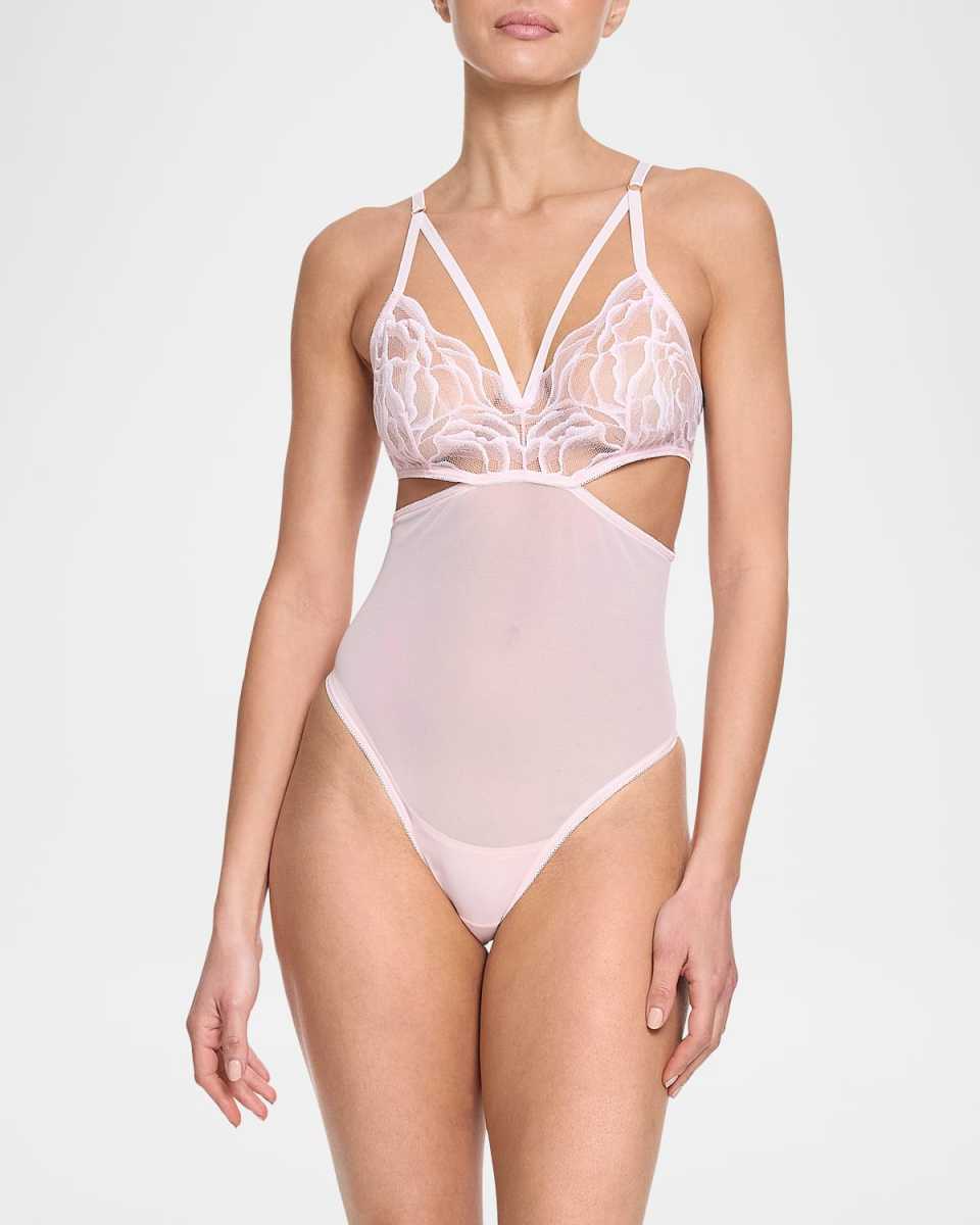 Silhouette Floral Cutout Lace & Mesh Teddy