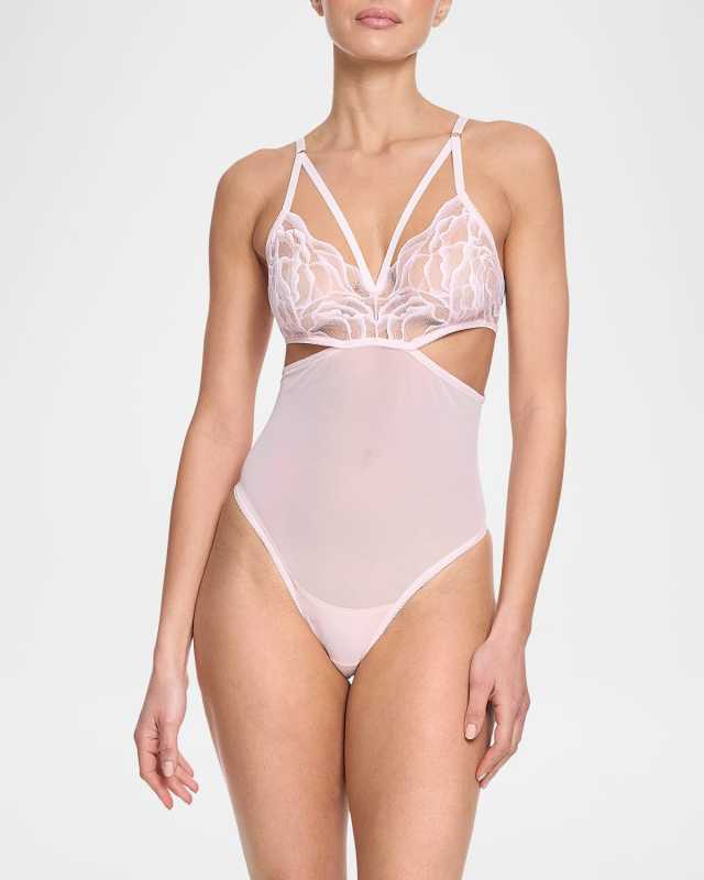 Silhouette Floral Cutout Lace & Mesh Teddy