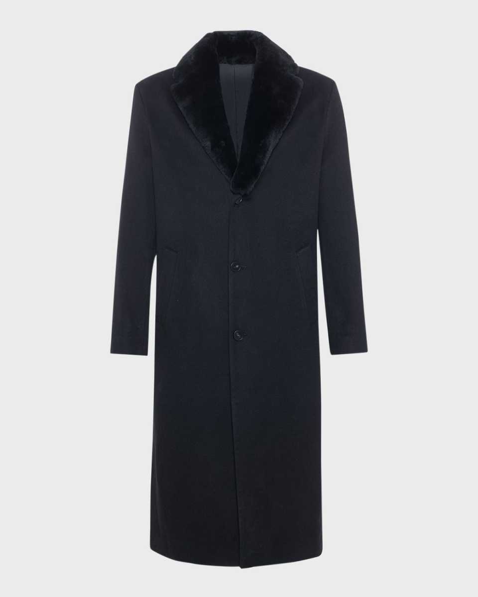 Men's Cashmere Coat with Detachable Lamb Shearling Coll