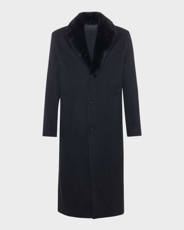 Men's Cashmere Coat with Detachable Lamb Shearling Coll