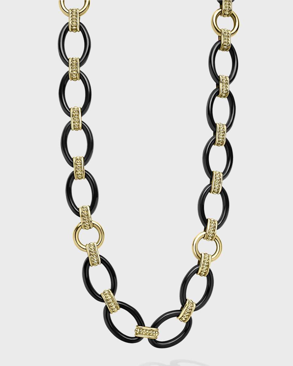 18K Caviar Black Ceramic Oval Link Necklace