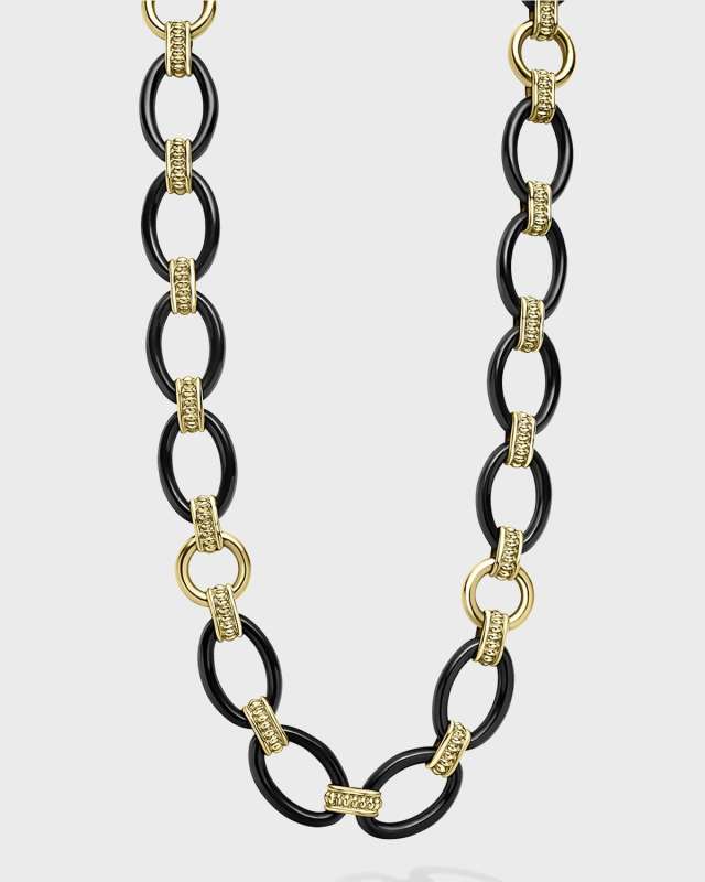 18K Caviar Black Ceramic Oval Link Necklace