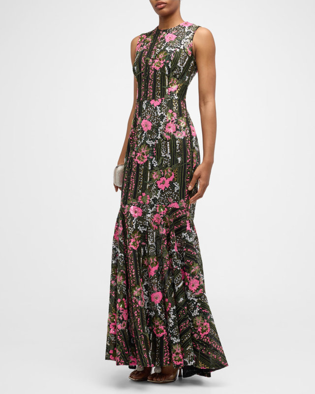 Louisa Sleeveless Floral Sequin Mermaid Gown
