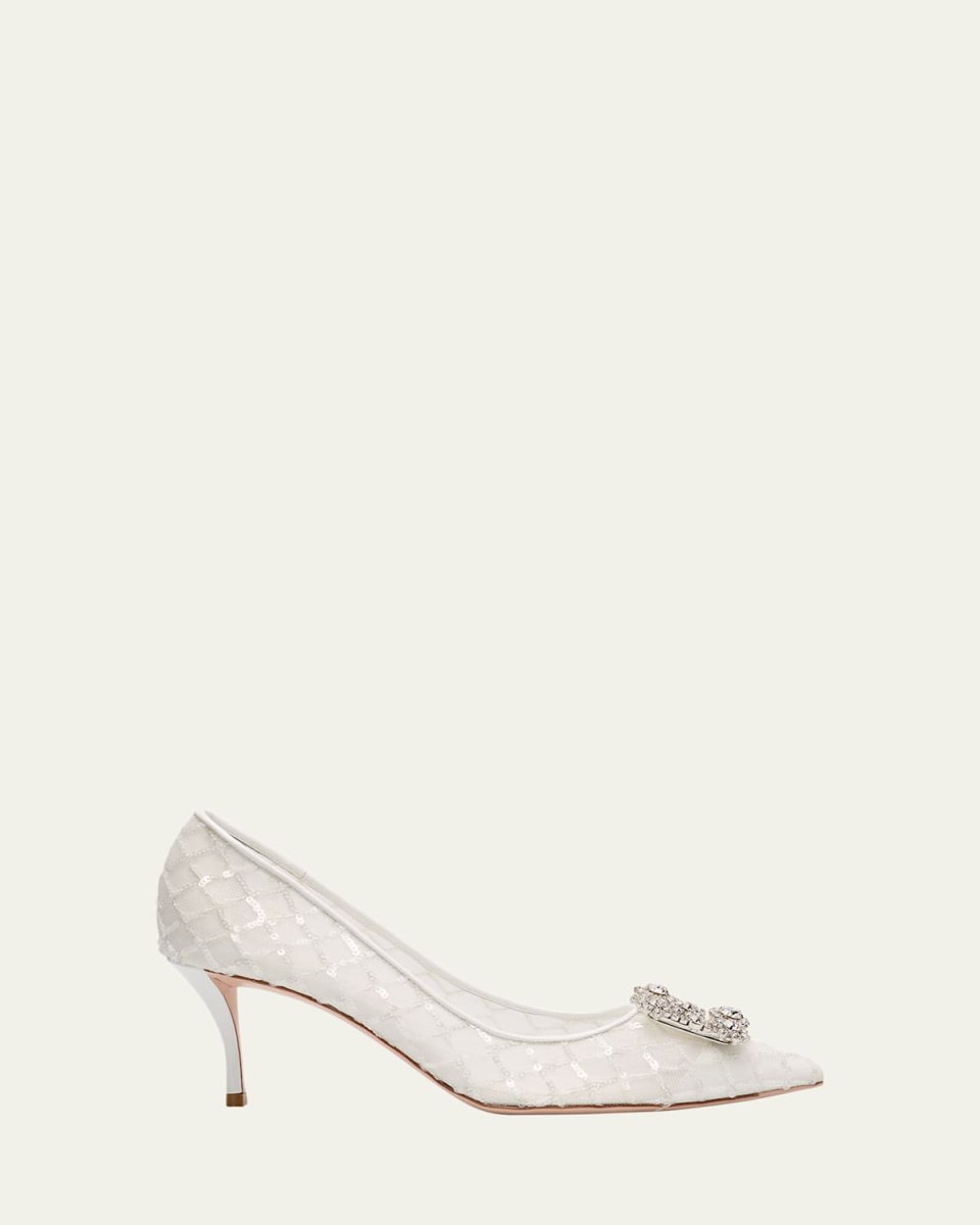 Sequin Mesh Strass Buckle Pumps