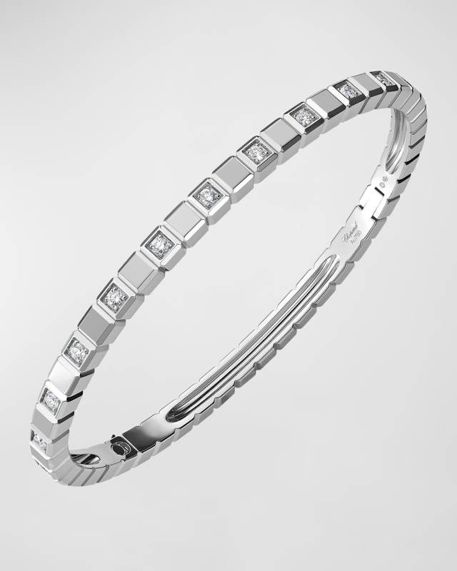 Ice Cube 18K White Gold Alternating Diamond Bracelet, Size Medium