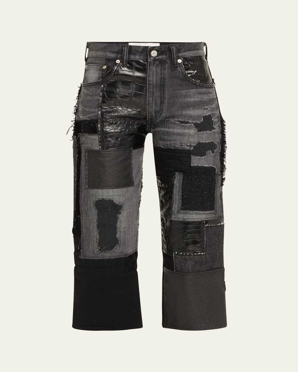 Cropped Denim Patchwork Pants