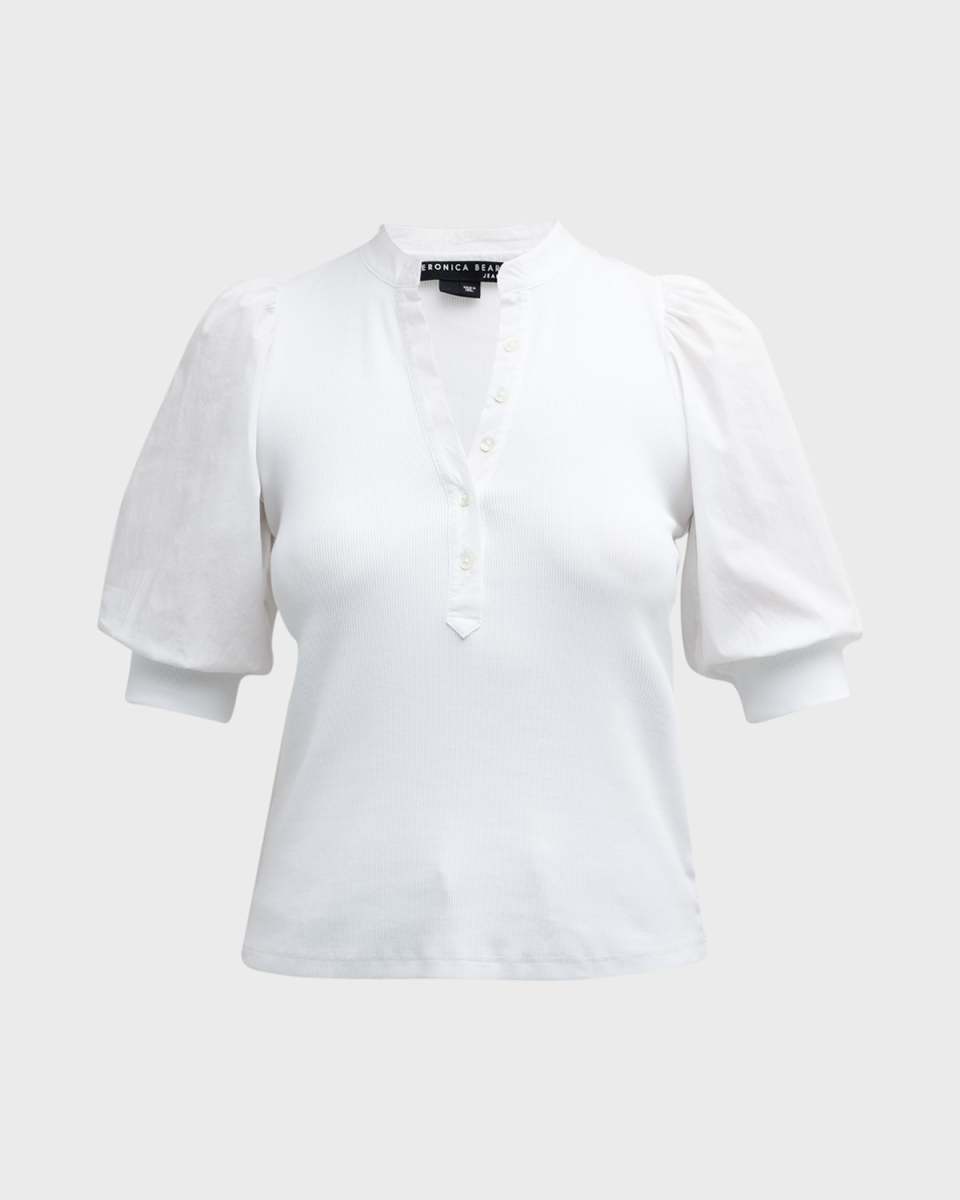 Coralee Puff Sleeve Button-Front Top