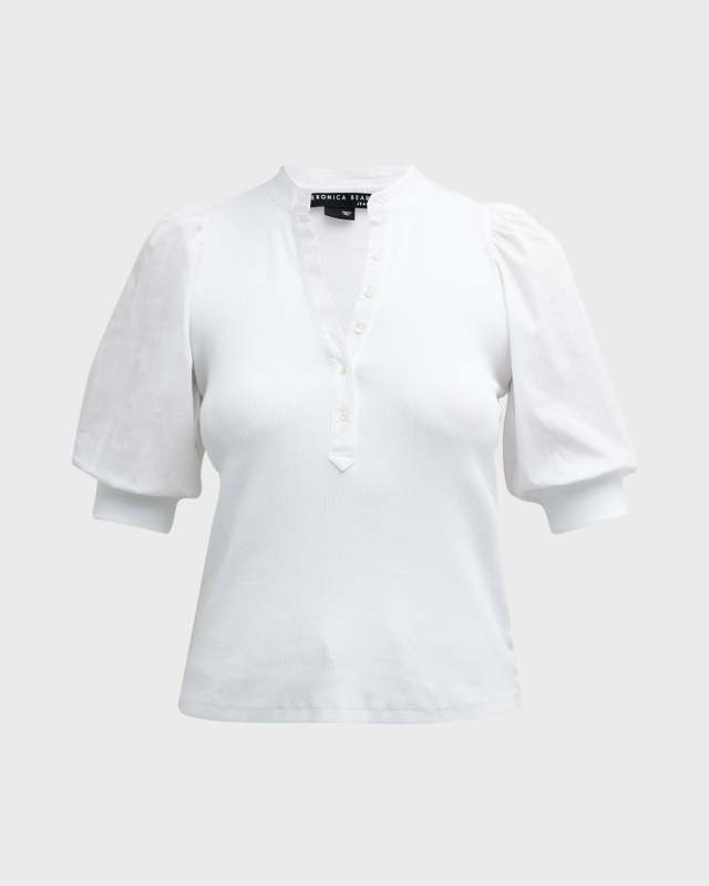 Coralee Puff Sleeve Button-Front Top