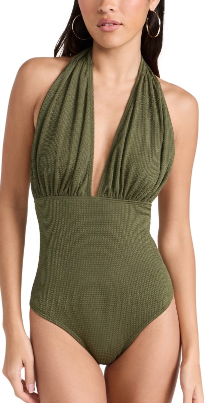 Shoshanna Halter One Piece Olive