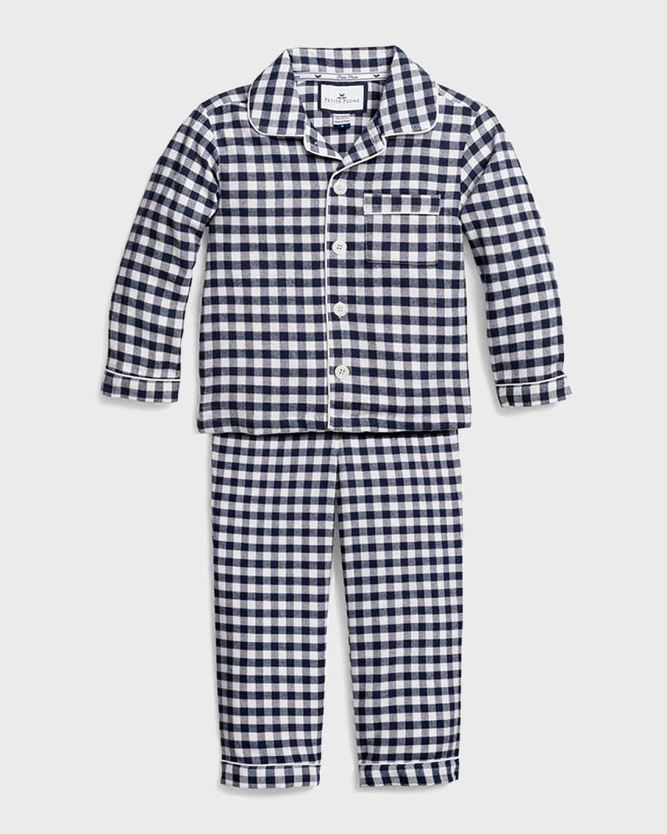 Boy's Navy Gingham Pajama Set, Size 6M-14