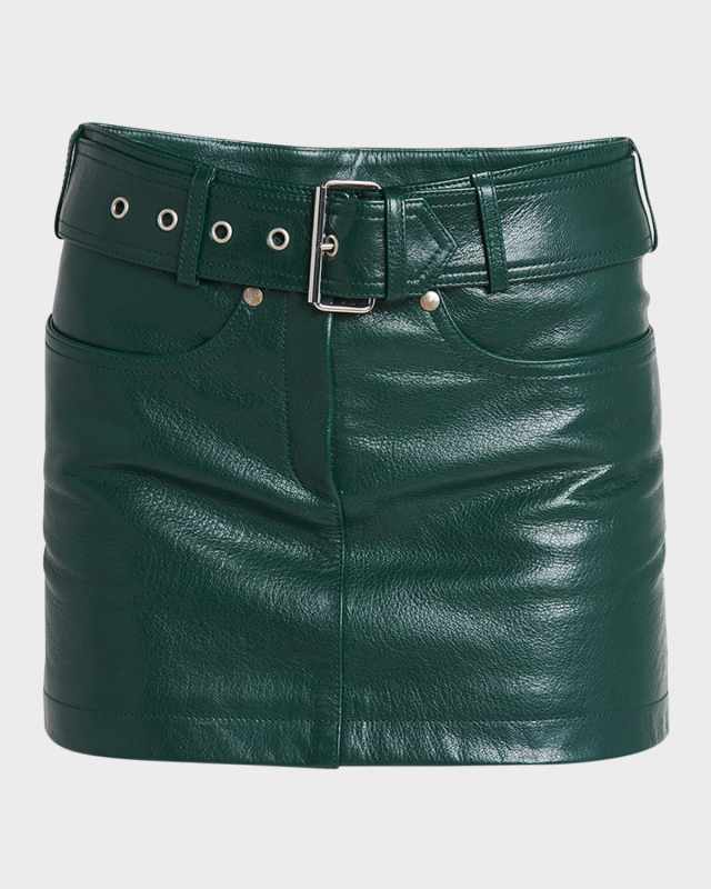 Belted Grain Lux Goat Leather Mini Skirt