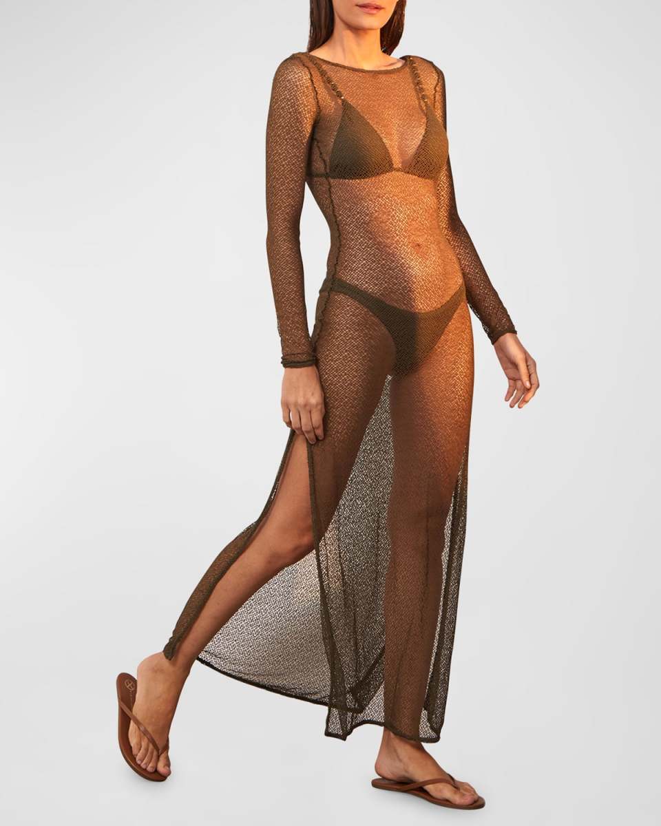 Solid Lexia Sheer Backless Maxi Dress Coverup