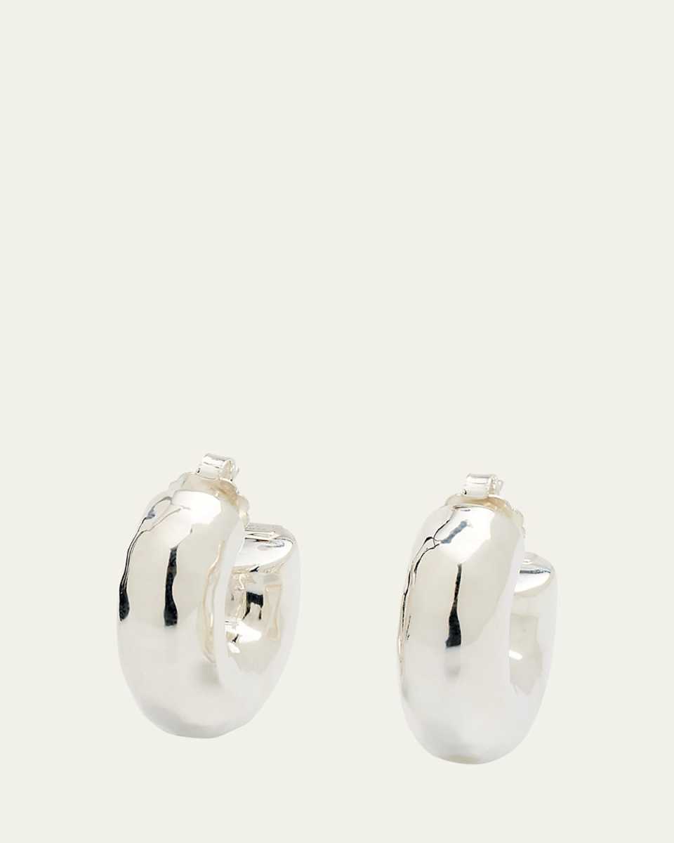 Thick Hammered Round Hoop Earrings in Sterling Silver