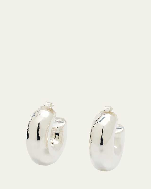 Thick Hammered Round Hoop Earrings in Sterling Silver