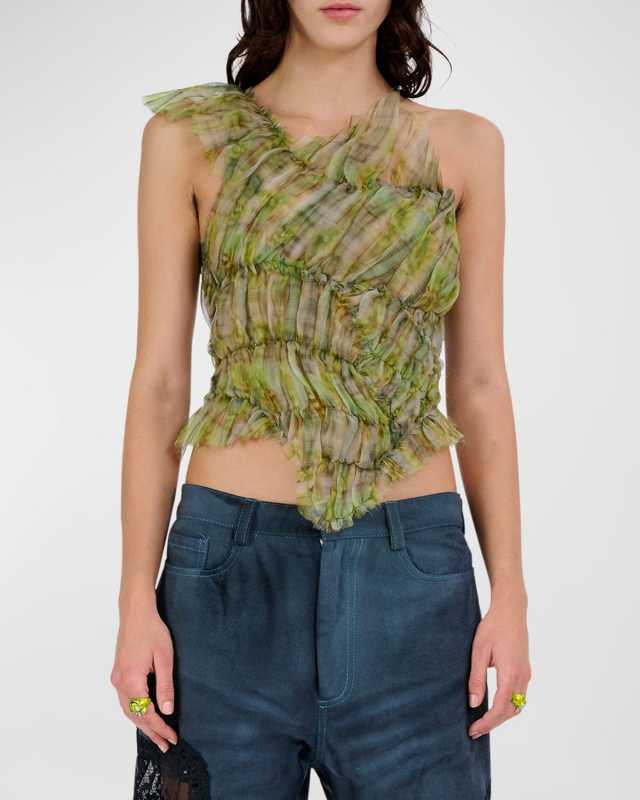 Jazzelle Ruched One-Shoulder Crop Top