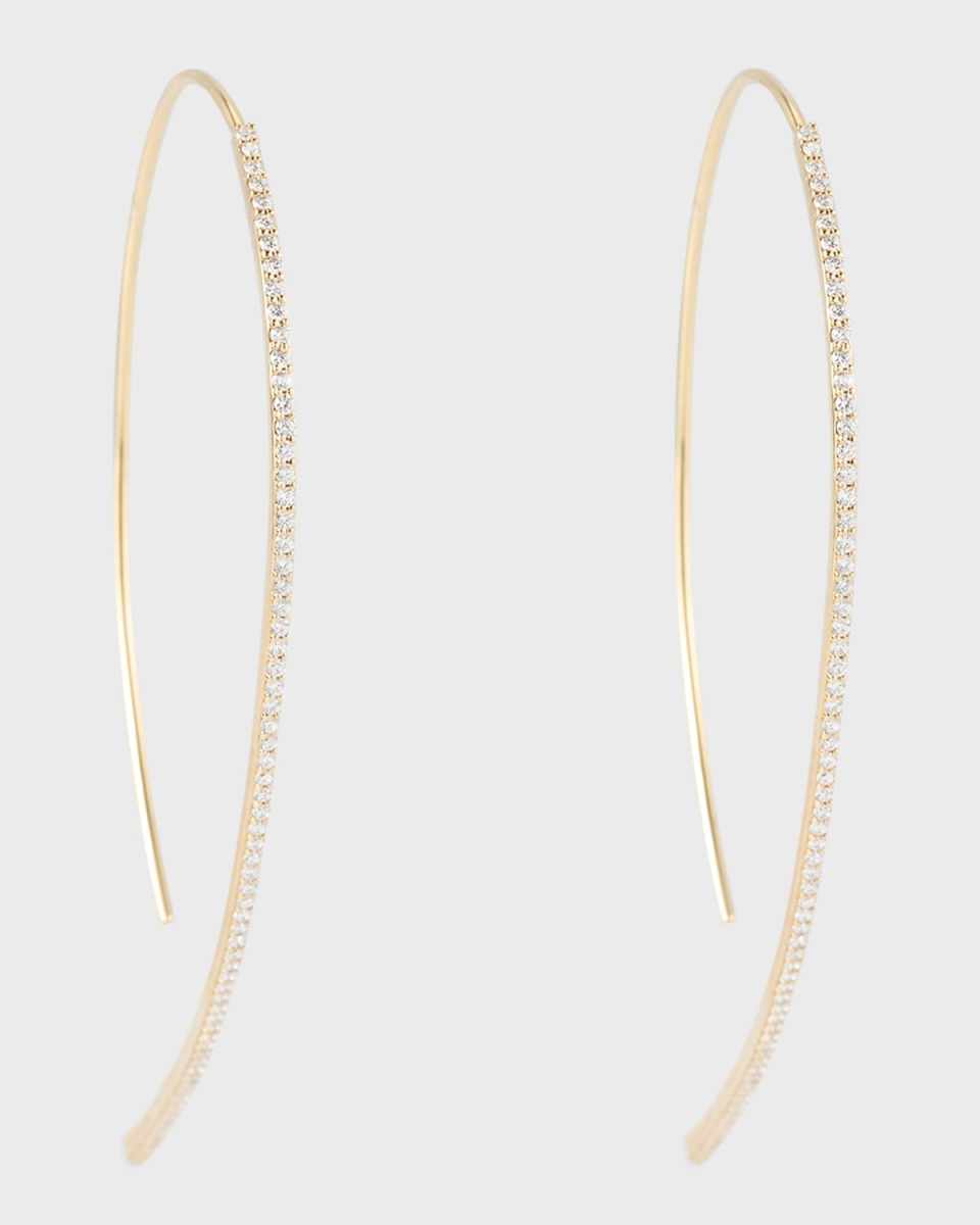14k Yellow Gold Upside Down Skinny Diamond Hoop Earrings