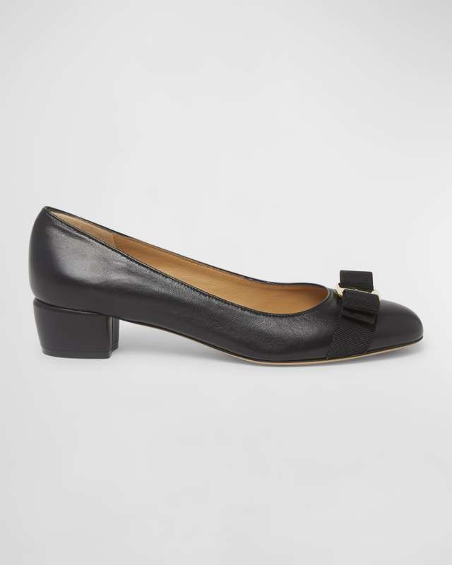 Vara Leather Bow Low Pumps