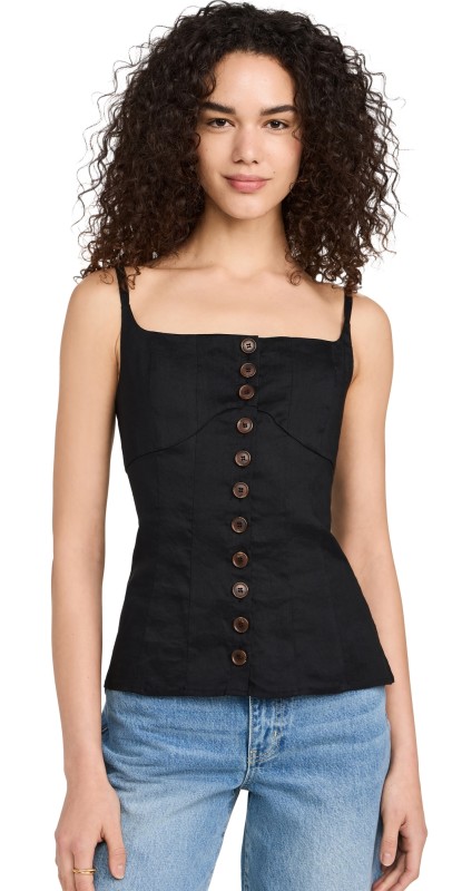 La Ligne Button Front Top Black