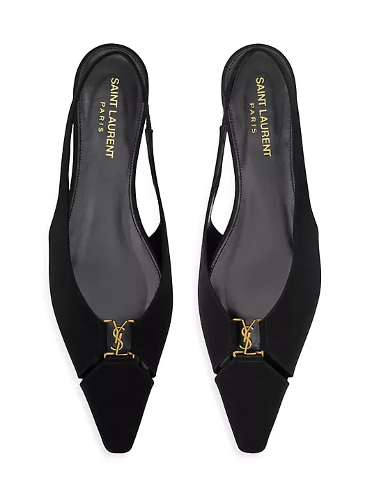 Saint Laurent Babylone Slingback Flats in Satin Crepe