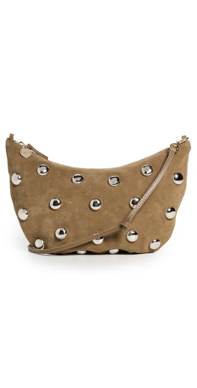 Clare V. Lune Bag Oat Suede w/ Studs