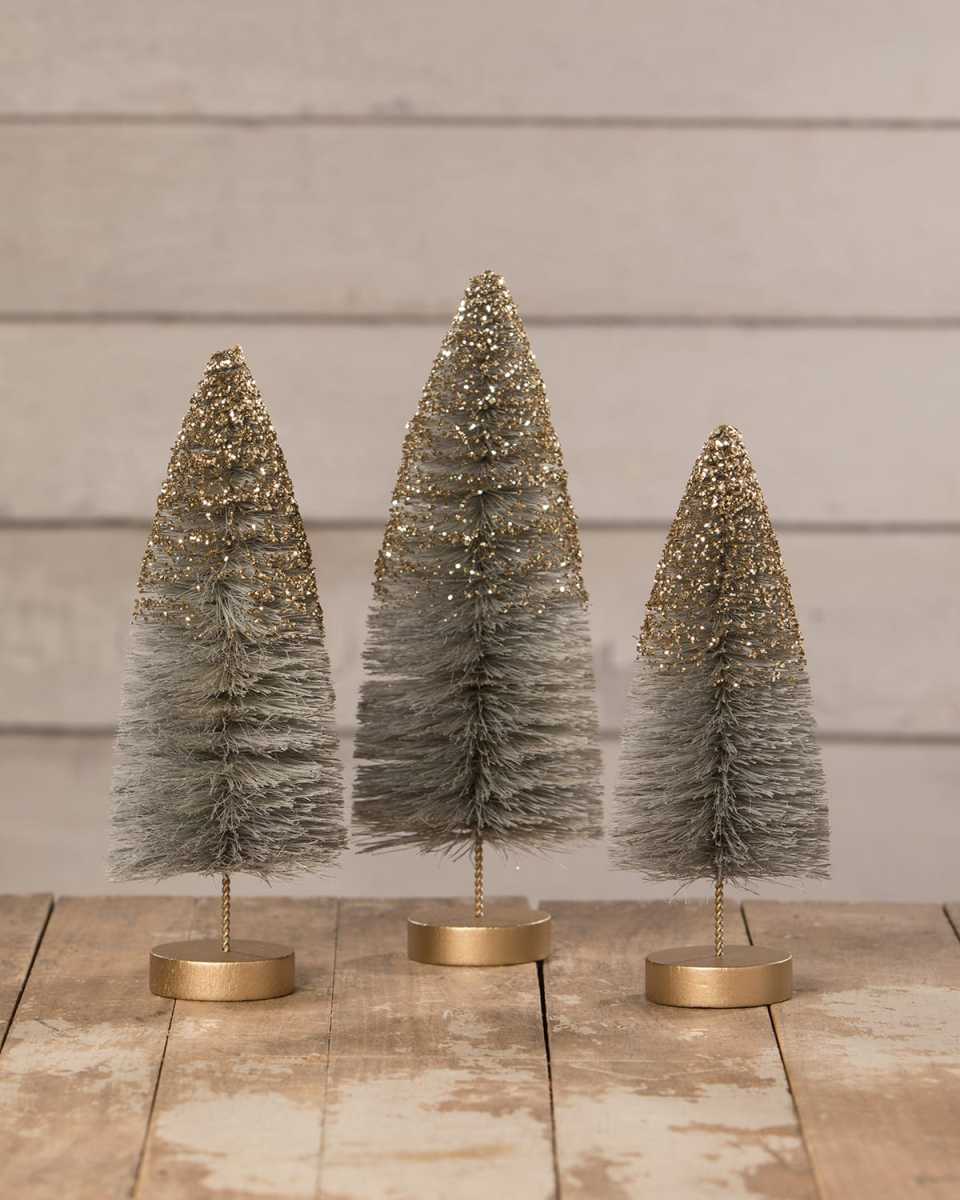 Midnight Shine Bottle Brush Trees, Set of 3