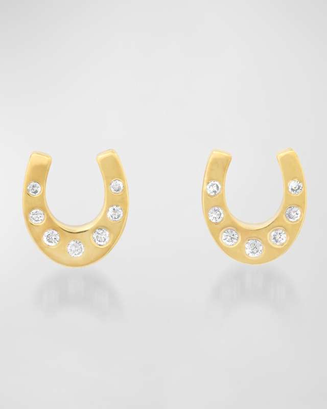18K Yellow Gold Mini Horseshoe Stud Earrings with Diamond Accents