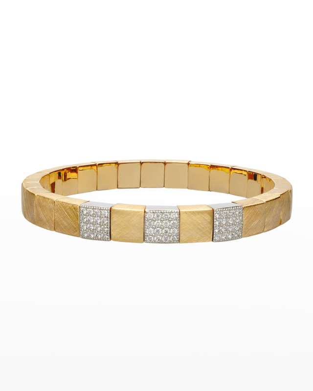 SCACCO Matte 18k 3-Diamond Pave Stretch Bracelet