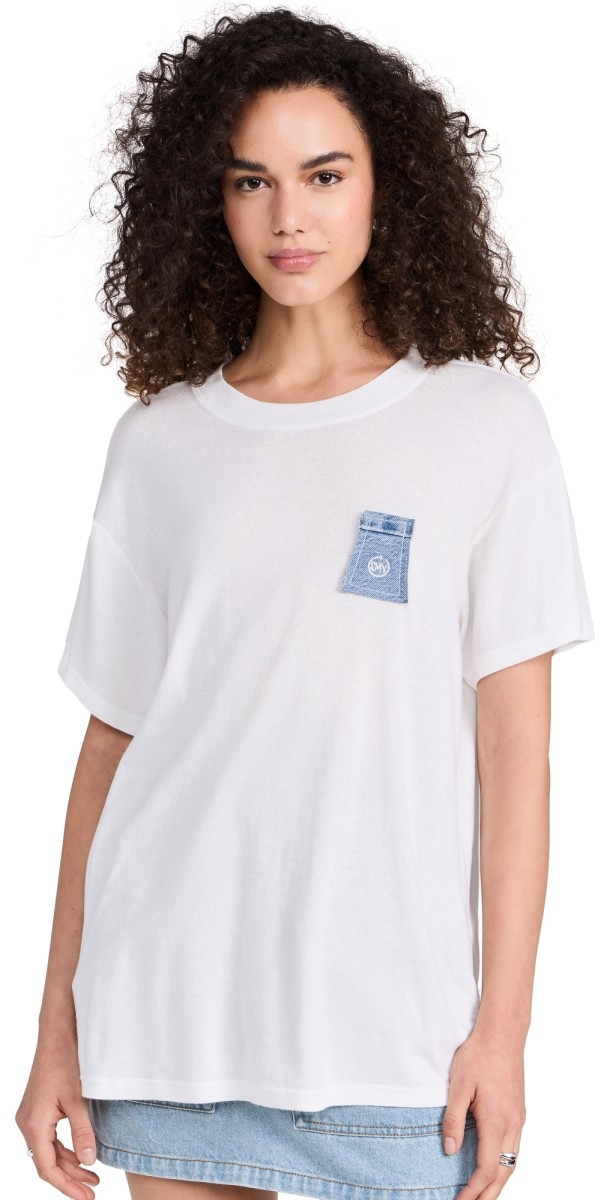 Sami Miro Vintage Blue Denim Scrap Loose Tee White/Blue