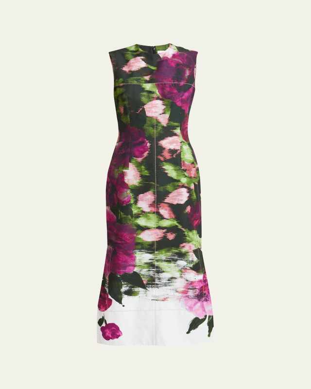 Abstract Floral Midi Pencil Dress