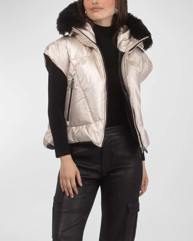 Apres-Ski Vest With Detachable Toscana Lamb Shearling Hood Trim