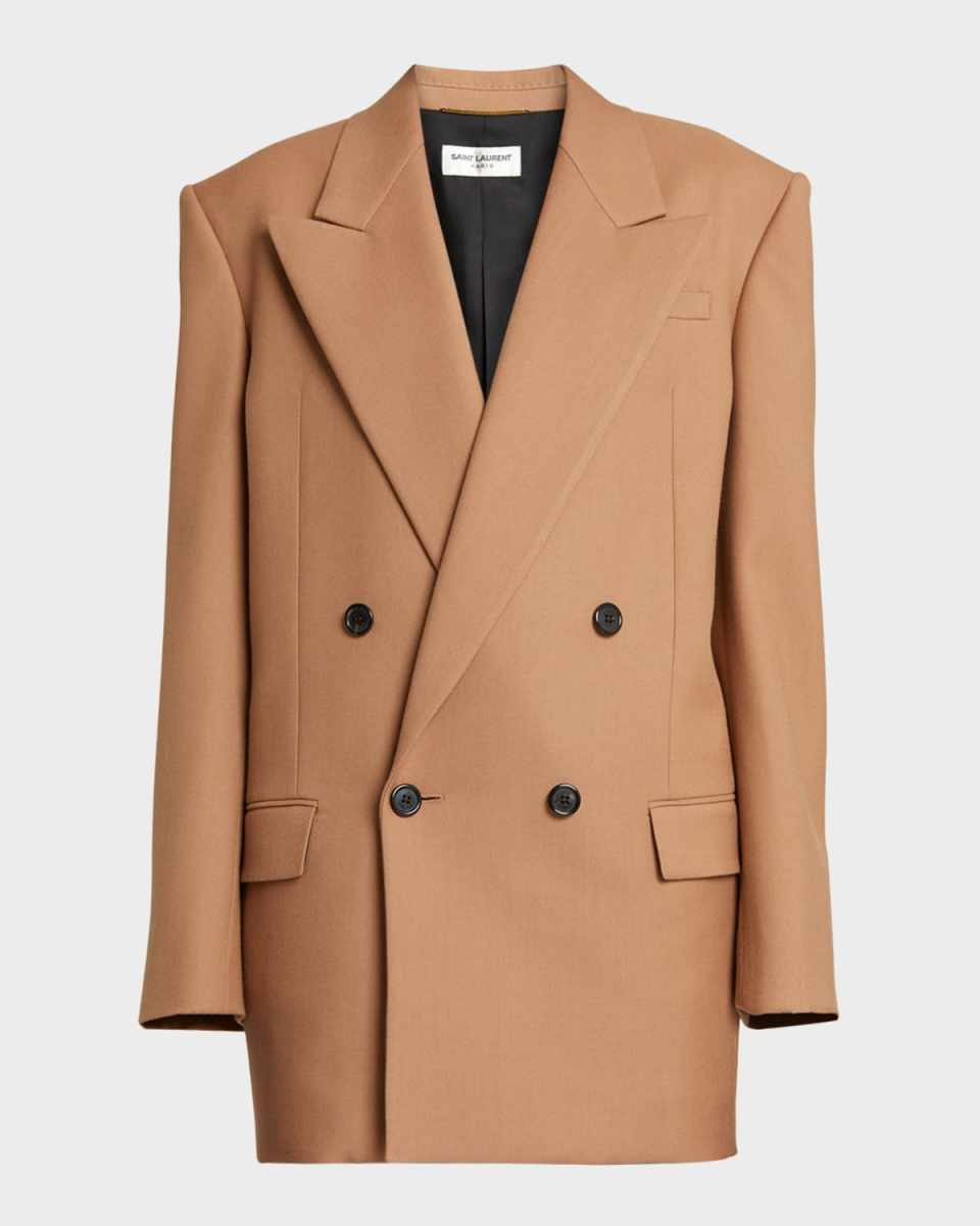Double-Breasted Oversize Wool Blazer Jacket