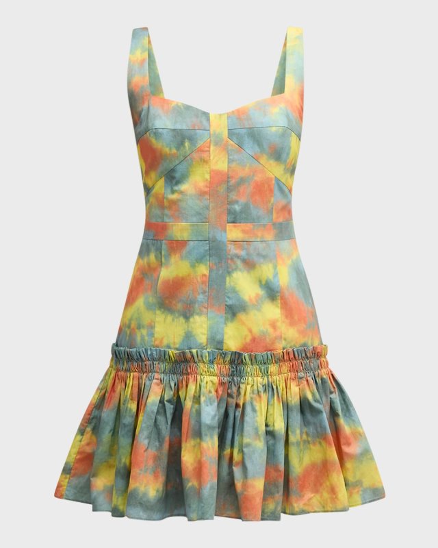 Cassidy Tie-Dye Cotton Ruffled Mini Dress
