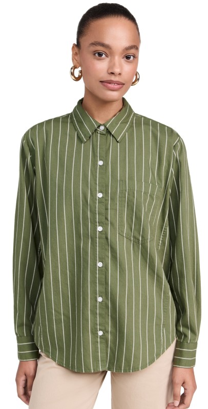 DAZE The Boyfriend Button Down Grass With Ivory Stripe