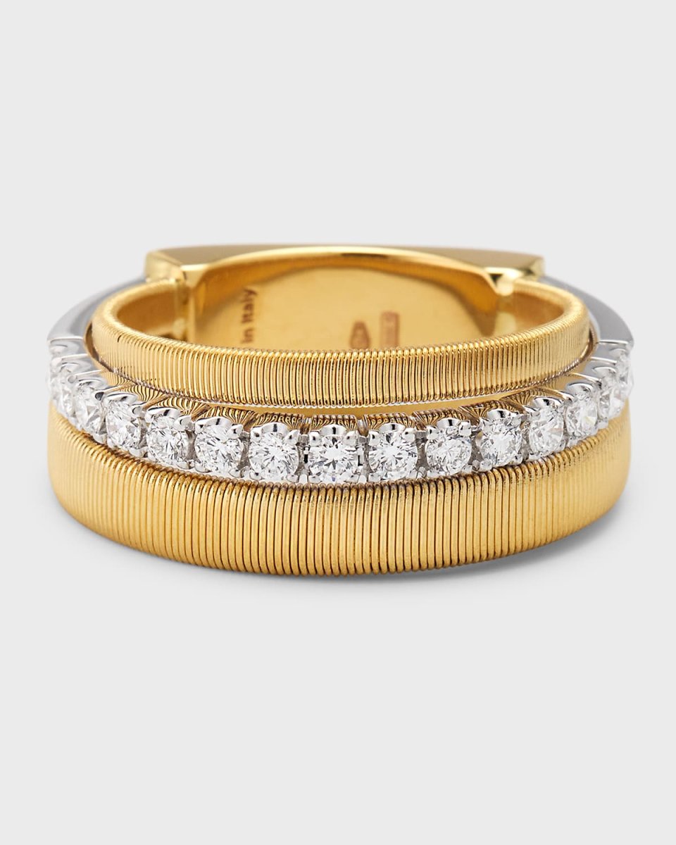 18K Yellow Gold Masai Ring with One Strand of Diamonds, Size