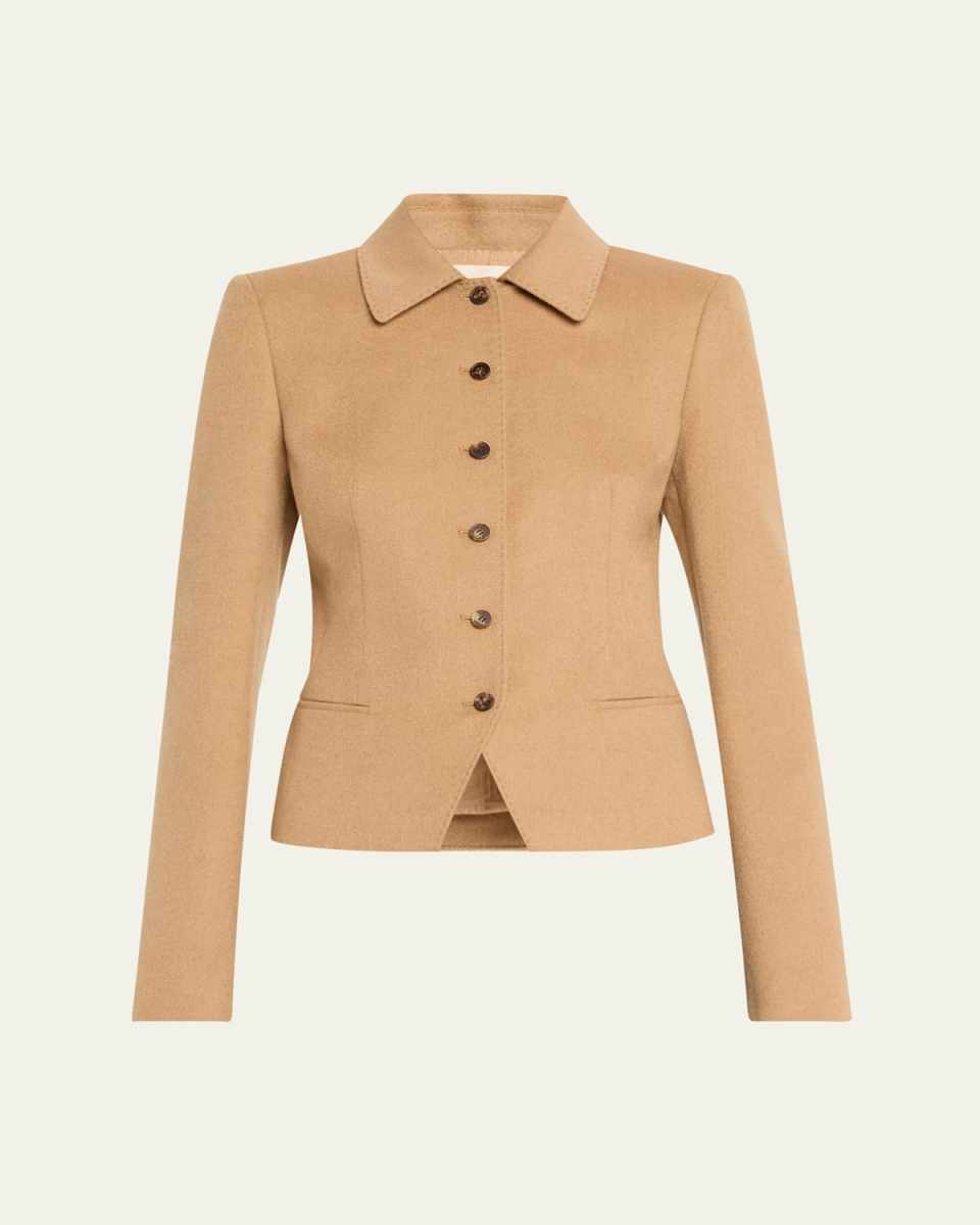 Cropped Button-Down Camel Hair Jacket