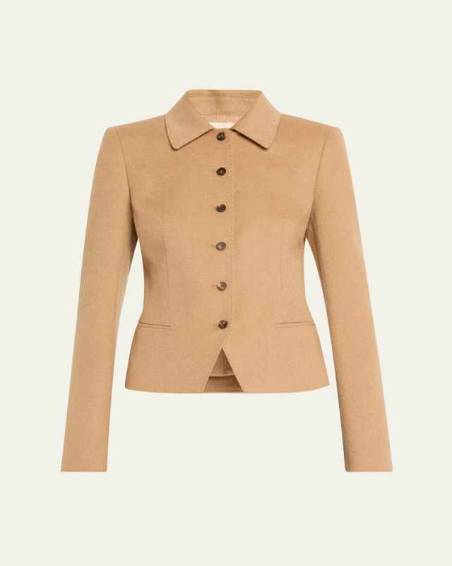 Cropped Button-Down Camel Hair Jacket