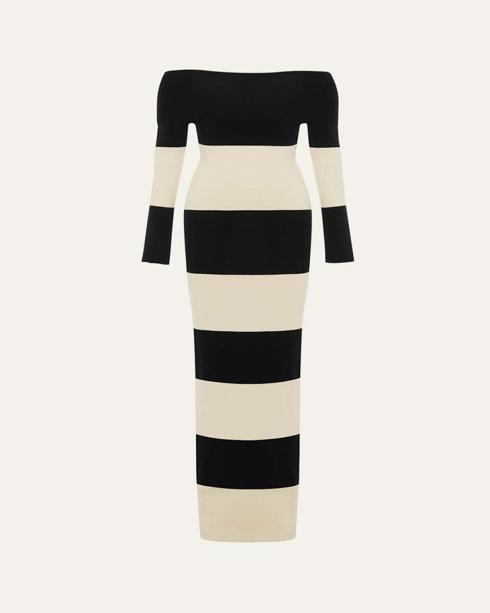 Theo Off-the-Shoulder Stripe Knit Maxi Dress