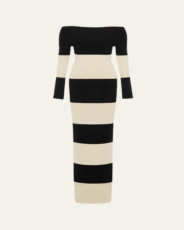 Theo Off-the-Shoulder Stripe Knit Maxi Dress
