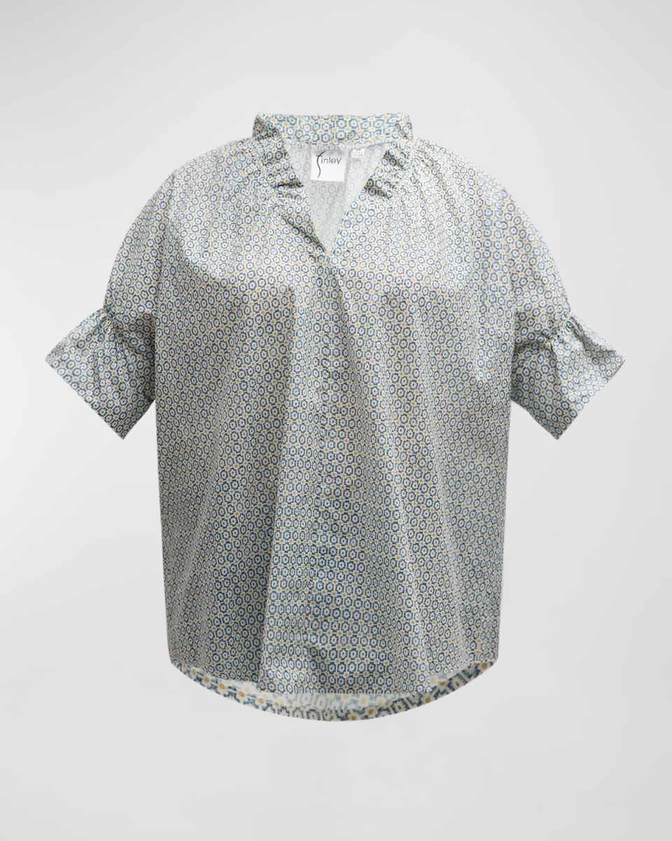 Plus Size Crosby Geometric-Print Ruffle Top