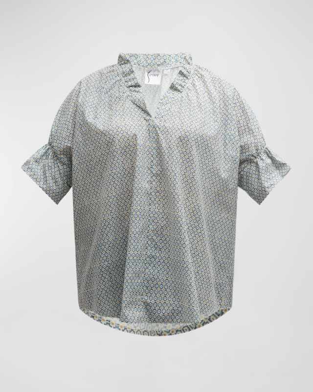 Plus Size Crosby Geometric-Print Ruffle Top