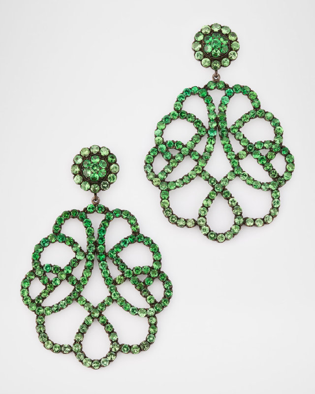 18k White Gold Tsavorite Lattice Drop Earrings