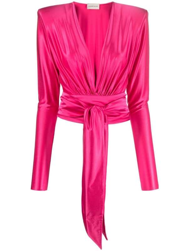 V-neck tied waist blouse