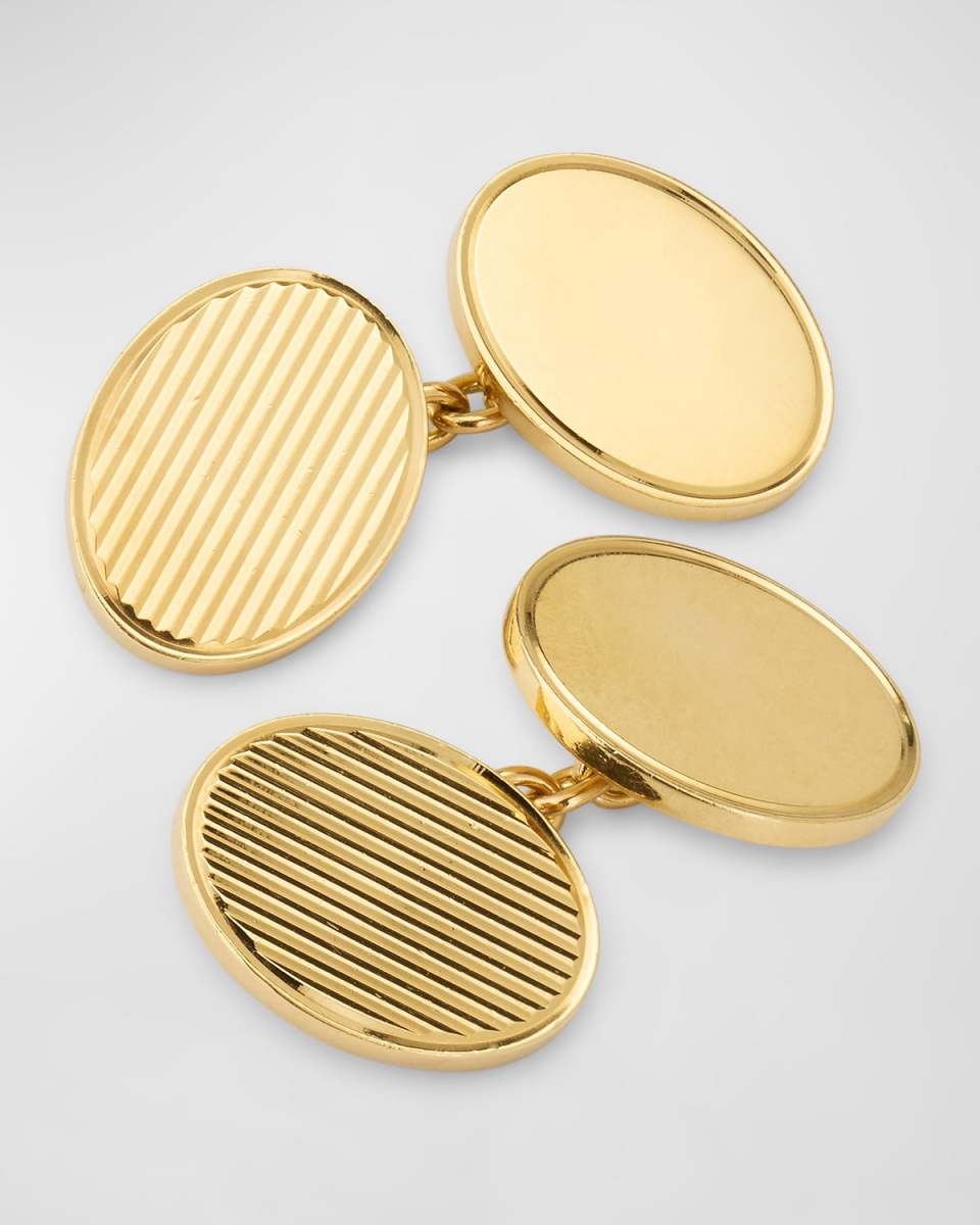 Estate Asprey 18K Yellow Gold Corrugated and Plain Oval Cufflinks