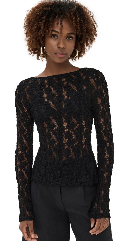 Róhe Lace Boat Neck Top Black